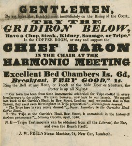 Advert for the Garricks Head, Bow Street