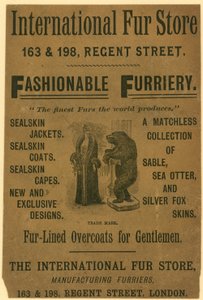 Advert for the International Fur Store, 163 & 198 Regent Street, London