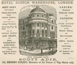 Advert for the Royal Scotch Warehouse, 115 Regent Street, London by English School