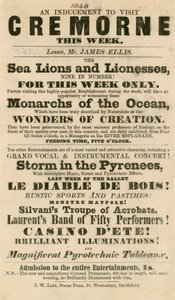 Advert for the Appearance of Sea Lions and Lionesses at Cremorne Gardens, London in 1848 by English School