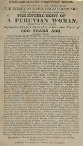 Advert for the Exhibition of the Mummified Body of a Peruvian Woman by English School