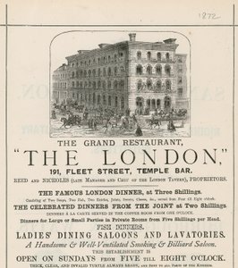 Advert for the grand restaurant The London, 191 Fleet Street, Temple Bar by English School
