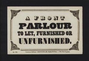 Advertisement: A Front Parlour to Let, Furnished or Unfurnished