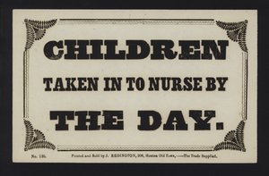 Advertisement: Children Taken in to Nurse by the Day
