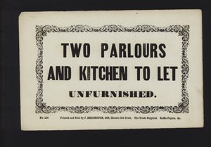 Advertisement: Two Parlours and Kitchen to Let Unfurnished