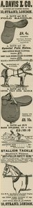 Advertisement for A. Davis & Co. Saddlers and Harness Makers