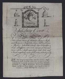 Advertisement for Roberts, cloth merchants, Salisbury Court, Fleet Street, London, where Dr Anthony Daffy prepared his Elixir Salutis