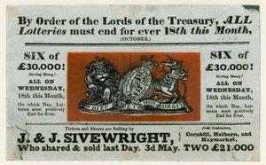 Advertisement for Last Lottery, 1826