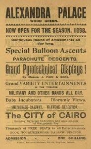 Advertisement for the 1898 Season at Alexandra Palace by English School