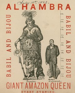 Advertisement for the Royal Alhambra Theatre, featuring Babil and Bijou, Giant Amazon Queen