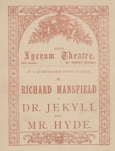 Advertising card for the Lyceum Theatre, Dr Jekyll and Mr Hyde starring Richard Mansfield by English School