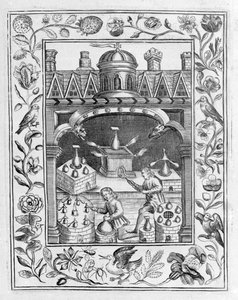 Alchemical Laboratory from Theatrum Chemicum Britannicum by Elias Ashmole, 1652