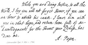 Alexander Pope, letter to Earl Halifax, 1714 by English School