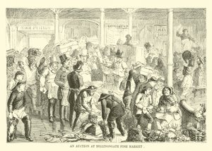 An Auction at Billingsgate Fish Market by English School