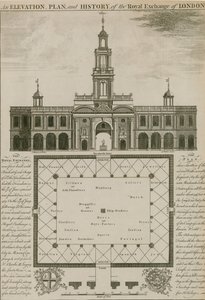 Elevation, Plan and History of the Royal Exchange, London by English School