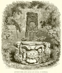 Ancient Idol and Altar at Copan, Guatemala by English School