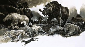 Animals from the Oligocene Age by English School