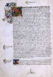 Page of Text with Illuminated Initial, from the Foundations Book of Robert Sherborne or Shirburn, Bishop of Chichester