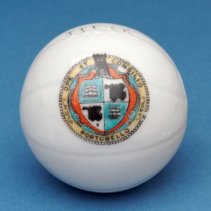 Armorial souvenir miniature football with decorative transfer of the Portobello shield (ceramic) by English School