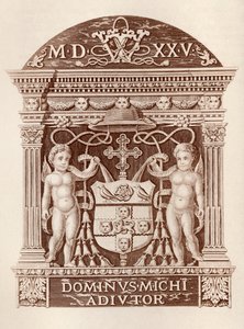 Arms of Cardinal Wolsey in terracotta at Hampton Court Palace, from History of Hampton Court Palace in Tudor Times by Ernest Law, published London 1885 by English School