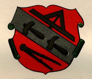 Arms of the Stone Masons of Strasburg, from The History of Freemasonry, volume II, published by Thomas C. Jack, London, 1883