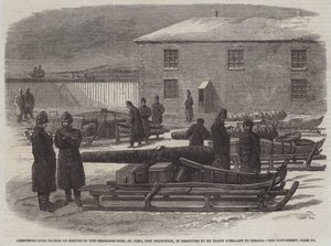 Armstrong Guns packed on Sleighs in the Ordnance-Yard, St John, New Brunswick, in Readiness to be taken overland to Canada by English School