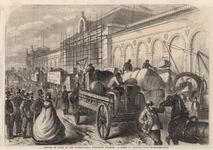 Arrival of goods at the International Exhibition building; a scene in Cromwell Road