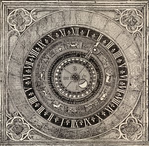 Astronomical clock in Hampton Court Palace, from History of Hampton Court Palace in Tudor Times by Ernest Law, published London 1885 by English School