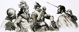 Atahualpa, the Inca god-king, came to meet the invading Spaniards in a friendly manner