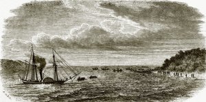 Attack on a British war steamer by the natives of Andaman by English School