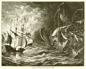 Attack on the Spanish Armada, 1588 by English School