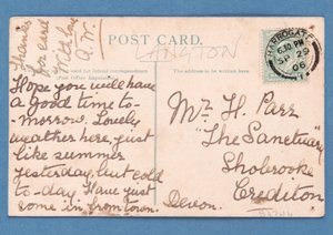 Back of Play postcard depicting a football match by English School