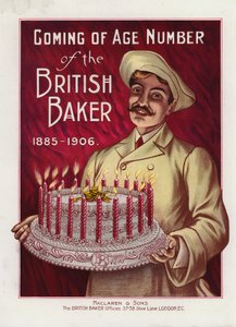 Baker with cake with 21 candles