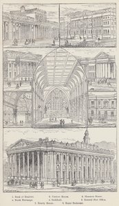 Bank of England, Custom House, Mansion House, Stock Exchange, Guildhall, General Post Office, Trinity House, Royal Exchange