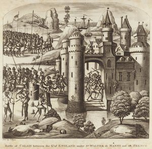 Battle of Calais between the King of England under Sir Walter Manny and the French by English School