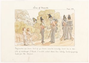 Beg Pardon Yer Honor, But If Yer Honor Would Kindly Lend Me a Couple of Shillings I Think I Could Enlist Those Two Likely Looking Young Lads for the Drums, c.1850