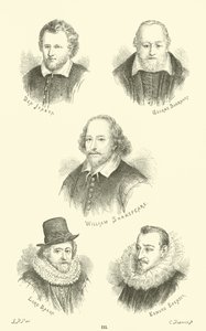 Ben Jonson, George Buchanan, William Shakespeare, Lord Bacon, Edmund Spenser by English School