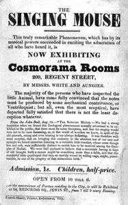 Bill Poster for The Singing Mouse exhibition at the Cosmorama Rooms, 209 Regent Street, c. 1836