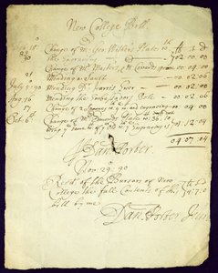 Bill from Daniel Porter to New College, 1690 by English School