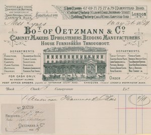 Bill from Oetzmann & Co, Cabinet Makers, Upholsterers, Bedding Manufacturers and House Furnishers by English School
