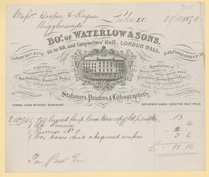 Bill from Waterlow and Sons, 66-68 Carpenters Hall, London Wall, Stationers by English School