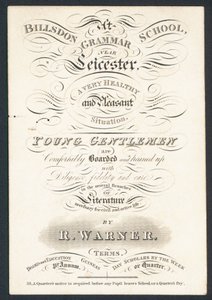 Billsdon Grammar School, trade card by English School