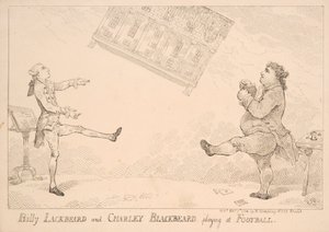 Billy Blackbeard and Charley Blackbeard playing at football, satirical cartoon referring to the East India Bill, published by W. Humphrey, 1744 by English School