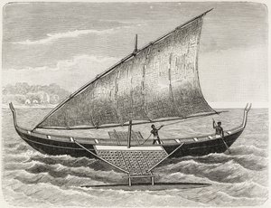 Boat of the Mortlock Islands, with Outrigger and Sail of Rush-Matting, from 