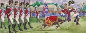 Bobbie, a regimental mascot, butting the drum major by English School