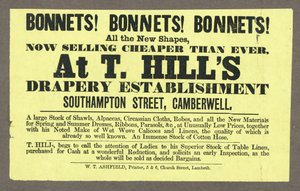 Bonnets! Bonnets! Bonnets! at T Hills, Southampton Street, Camberwell, London by English School