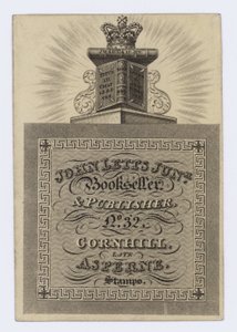 John Letts Junior Bookseller and Publisher, trade card by English School