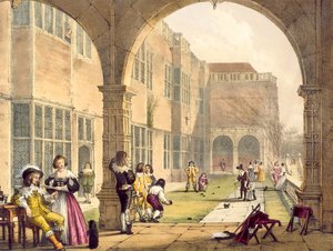 Bowls on the Terrace at Bramshill in 1600, from Architecture of the Middle Ages by Joseph Nash, Published in 1838 by English School