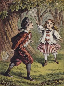 Boy and girl playing with bat and ball