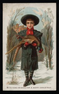 Boy Holding a Pheasant, Christmas Greetings Card by English School